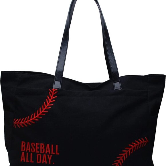 Woman Baseball Tote Handbag Large Oversize Casual Canvas Sports Mom Beach Travel - Picture 1 of 7